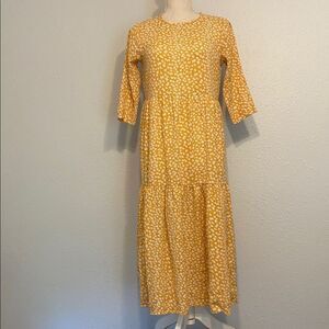 ASOS Mustard Yellow & White Small Floral Print Tiered Dress Size 6